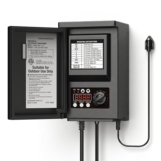 Low Voltage Transformer 200 Watt with Timer, Photo Eye Sensor and Weather Shield for Outdoor Lighting 120V AC to 12V AC 9920-0200-01