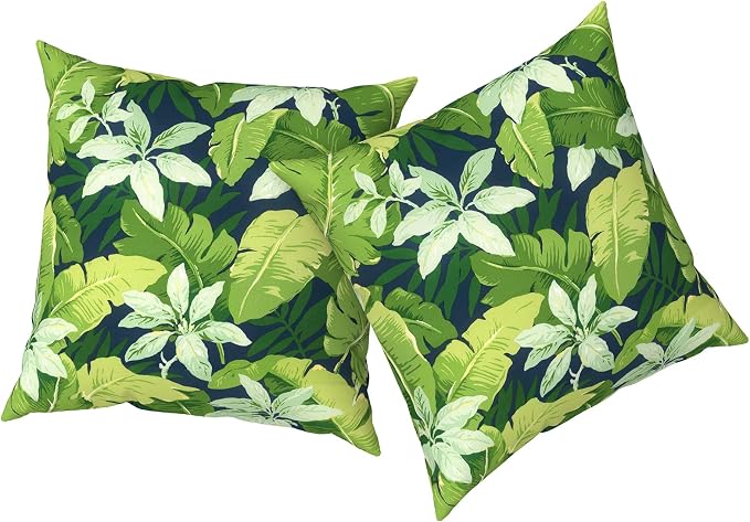 Outdoor Pillows with Insert 20x20 Inch, Waterproof Throw Pillow for Patio Furniture, Decorative Back Cushion for Garden Home Sofa Office Chair, Set of 2, Jungle Leaves