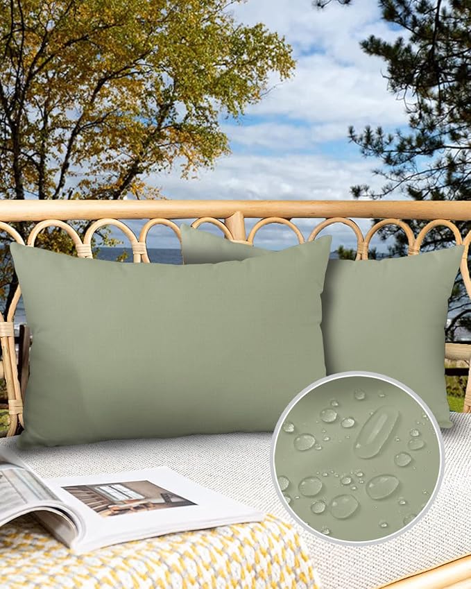 Outdoor Waterproof Pillow Covers for Patio Furniture Sage Green Decorative Throw Pillow Cover Spring Green Solid Color Pillowcases Set of 2 Cushion Case for Sofa Couch Chair Home Decor 20x12 inch