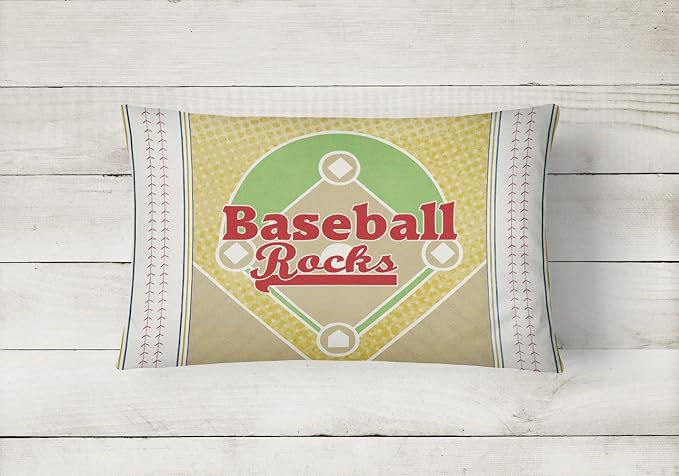 Caroline's Treasures SB3077PW1216 Baseball Rules Canvas Fabric Decorative Pillow Machine Washable, Indoor Outdoor Decorative Pillow for Couch, Bed or Patio, 12HX16W