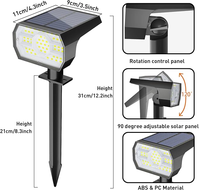 NYMPHY Solar Lights Outdoor Waterproof IP68, 56 LED 3 Lighting Modes Solar Powered Garden Yard Spot Solar Lights for Outside Landscape- 6 Pack (Cool White) | 56 LED 3 Lighting Modes IP68 Waterproof Solar Powered Garden Yard Spot Solar Lights for Outsid...