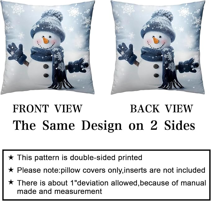Christmas Decorations Snowman Pillows Covers Winter Snowflake Couch Throw Pillows Cases 24x24 Set of 2 Cotton Pillow Cases Decorative Christmas Pillows for Outside