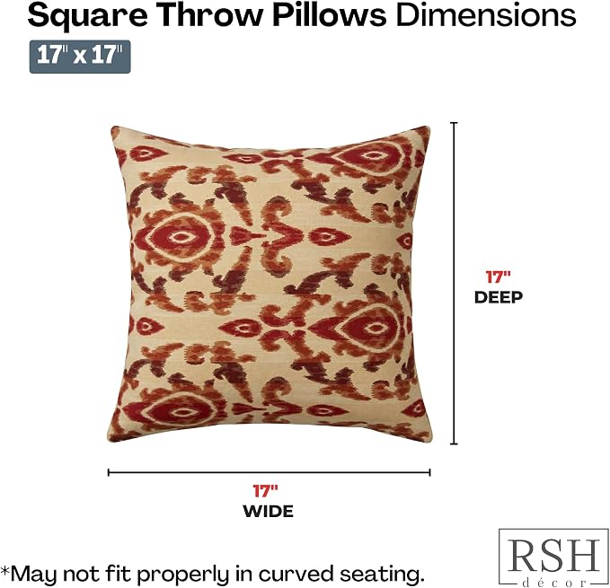 RSH DECOR: Sunbrella Square Throw Pillows Set of 2 | 17" x 17" | Water and Fade-Resistant Performance Fabric | Outdoor Pillow Covers with Down-Alternative Inserts | Made in USA (Bukhara Russet)