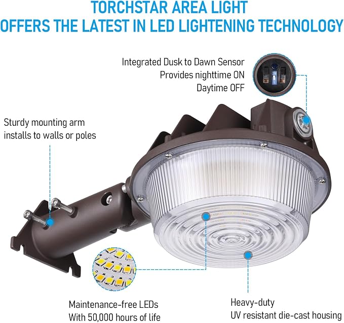 TORCHSTAR 3CCT LED Barn Light Dusk to Dawn Area Lights Aluminum Bronze | Outdoor Security Flood Lighting with Photocell, 40W/60W/80W Selectable, ETL & FCC Listed, IP65 Waterproof, 120-277V, Garage
