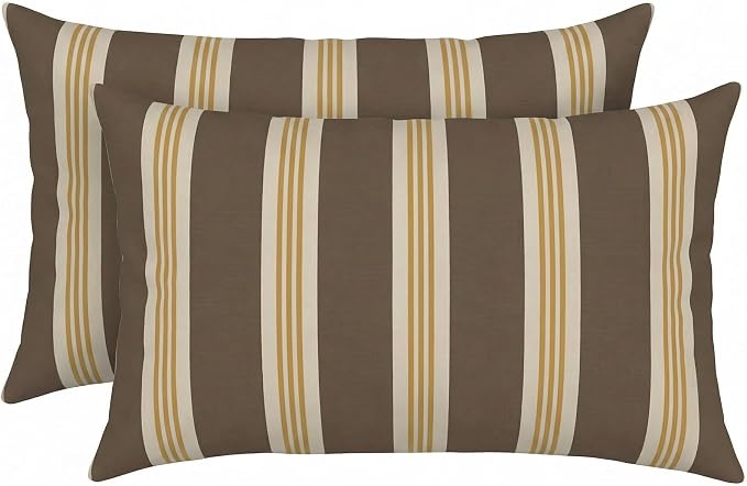 RSH DECOR: Outdura Lumbar Throw Pillows Set of 2 | 20" x 12" | Water and Fade-Resistant Performance Fabric | Outdoor Pillow Covers with Down-Alternative Inserts | Made in USA (Tory Alloy)