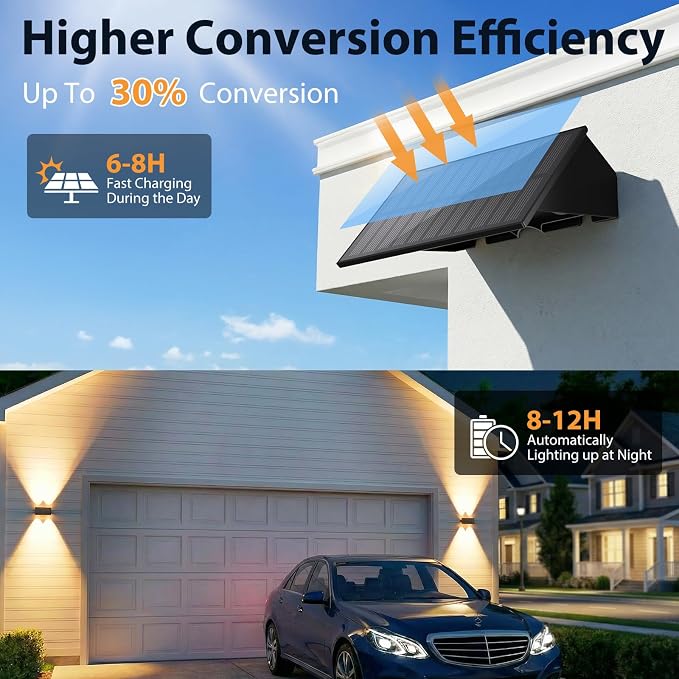 2PACK Solar Sconce Lights Outdoor,Warm White/Cool White/Natural Light 3 Modes Up and Down Solar Wall Lights IP65 Waterproof Solars Lights Outdoor for Exterior Front Porch Garage Fence Patio Yard