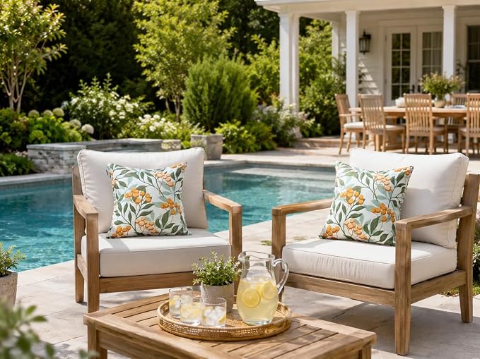 Outdoor Throw Pillows 18×18 Inch Waterproof Pillows with Inserts | Set of 2 Fade Resistant Decorative Square Pillows for Couch, Sofa and Patio Furniture