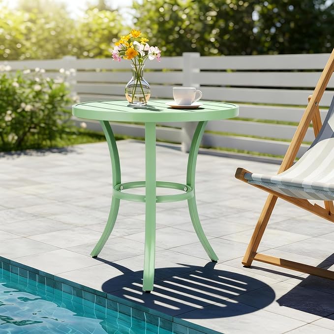 VINGLI Outdoor Side Table, Small Metal Patio End Table, Outdoor Round Table for Patio, Pool, Porch (Green)