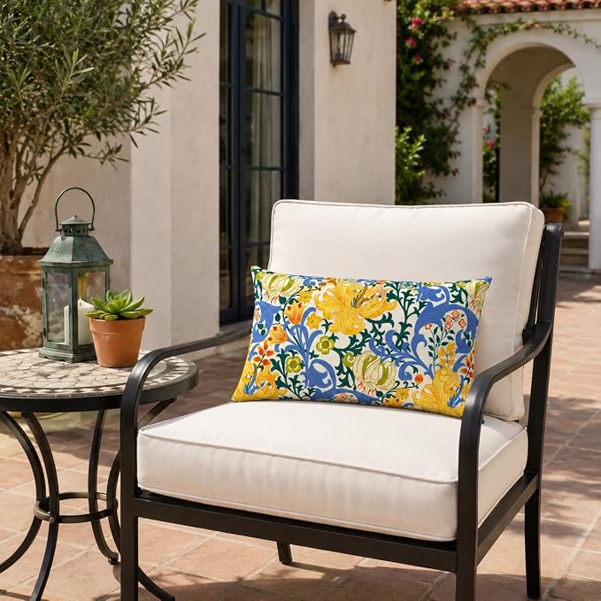 Pack of 2 Patio Lumbar Pillows 12"x20" | Fade Resistant Outdoor Waterproof Lumbar Pillow with Inners Decorative Garden Lumbar Cushions for Home Patio Terrace Sofa