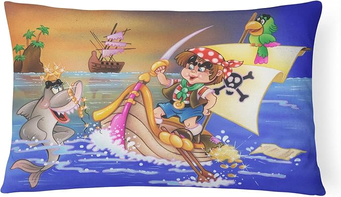 Caroline's Treasures APH6105PW1216 Boy Playing Piriate with Dolphin Canvas Fabric Decorative Pillow Machine Washable, Indoor Outdoor Decorative Pillow for Couch, Bed or Patio, 12HX16W