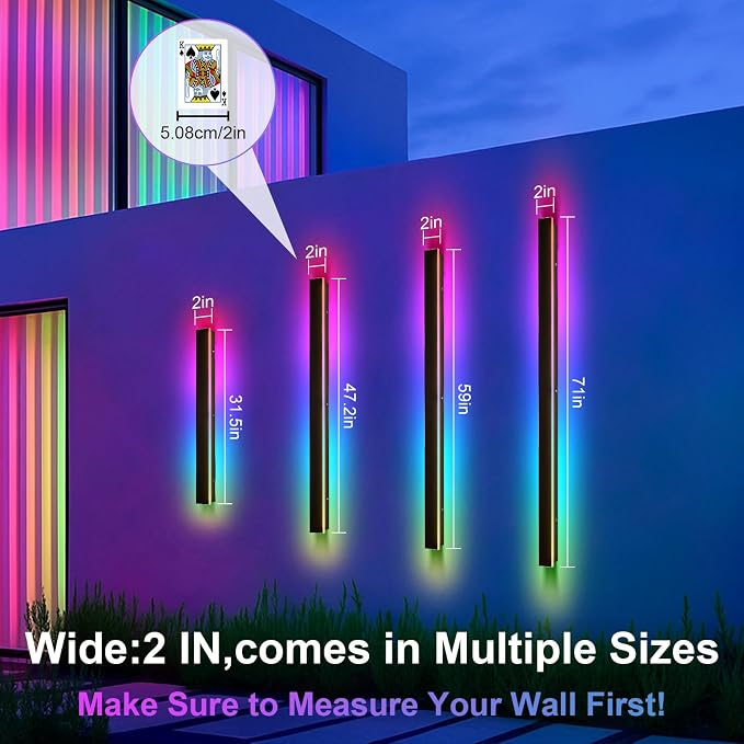 Outdoor Wall Sconce, 59 Inch Modern Wall Light Fixture, RGB Black Long Linear Wall Mount Lighting Sconce, Exterior Lights Wall Sconce for House, Garage, Front Door, Porch, Patio