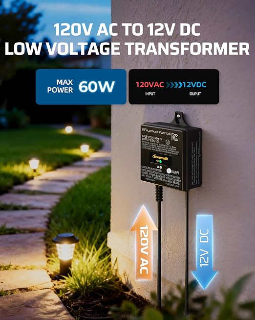 DEWENWILS 60W WiFi Low Voltage Transformer, 120V AC to 12V DC | 4 Modes, Timer, Work with Alexa & Google Home, Smart Landscape Transformer for Spotlight, Pathway Light