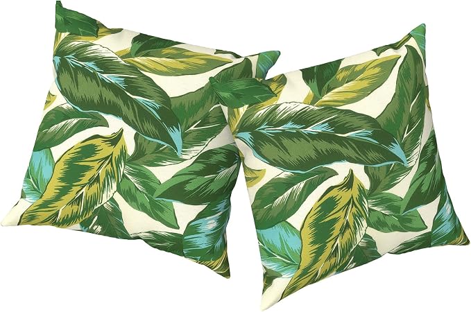 Outdoor Pillows with Insert 16x16 Inch, Waterproof Throw Pillow for Patio Furniture, Decorative Back Cushion for Garden Home Sofa Office Chair, Set of 2, Lush Leaf Jungle