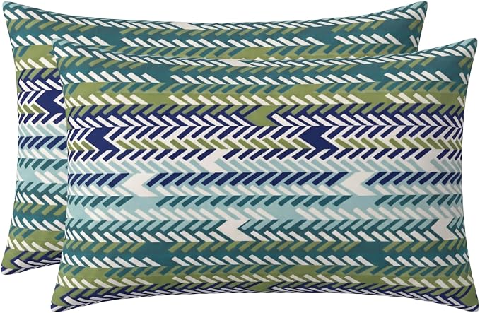 RSH DECOR: Sunbrella Lumbar Throw Pillows Set of 2 | 20" x 12" | Water and Fade-Resistant Performance Fabric | Outdoor Pillow Covers with Down-Alternative Inserts | Made in USA (Escape Sky)