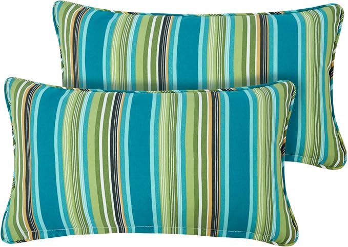 Lumbar Pillow with Insert, Set of 2, Outdoor Indoor Waterproof Decorative Patio Lumbar Pillow 12x20 Inch, Rectangular Cushion for Couch Sofa Garden Farmhouse Decoration-Green Stripe