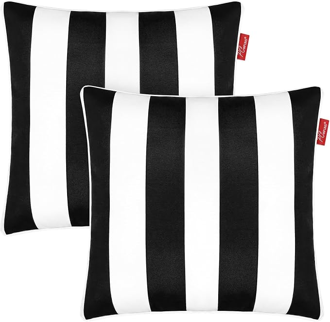 Pack of 2 Outdoor Throw Pillows,18x18 Inch All-Weather Water-Resistant Patio Pillows with Inserts,Decorative Pillows for Patio Furniture,Couch,Sofa,Poolside,Black White
