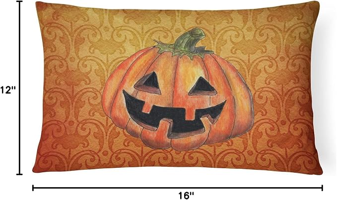 Caroline's Treasures SB3020PW1216 October Pumpkin Halloween Canvas Fabric Decorative Pillow 100% Machine Washable Pillow, Indoor or Outdoor Decorative Throw Pillow for Couch, Bed or Patio