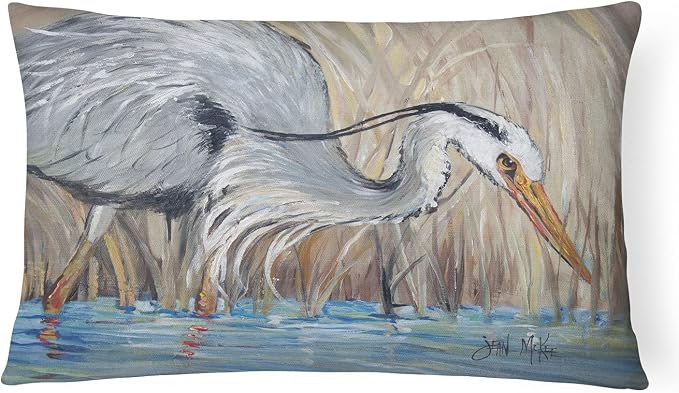 Caroline's Treasures JMK1013PW1216 Blue Heron in the Reeds Canvas Fabric Decorative Pillow Machine Washable, Indoor Outdoor Decorative Pillow for Couch, Bed or Patio, 12HX16W