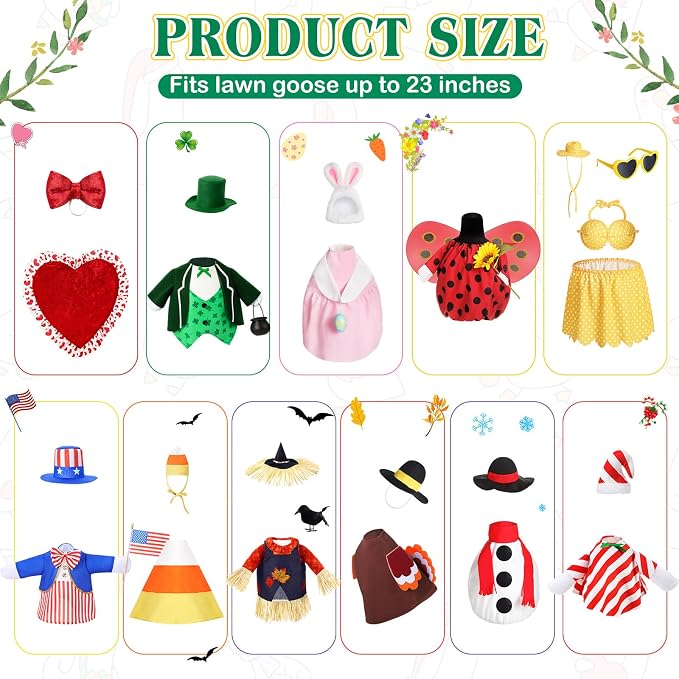 11 Set Holiday Porch Goose Outfits All Seasons Goose Clothes Umbrella Easter Statue Costume for Patio Lawn Outdoor