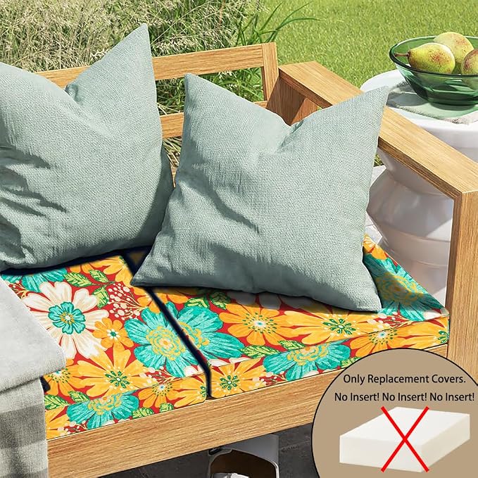 Magpie Fabrics Indoor Outdoor Cushion Cover Replacement 2 Pack, NO Insert! Water Repellent Slipcover with Ties Decor for Patio Garden Chair Sofa Bench Wicker(Embry Red Hibiscus, 24x24x4 Inch)