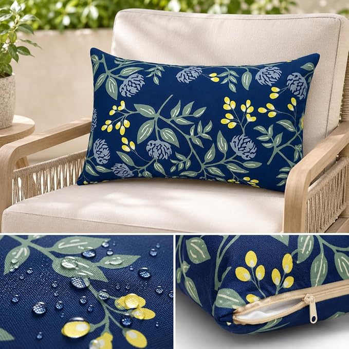 Outdoor Lumbar Pillows 12"x20" Waterproof Patio Pillows with Inserts | Set of 2 Fade Resistant Outdoor Waterproof Lumbar Pillow Decorative Garden Lumbar Cushions for Home Patio Terrace Sofa