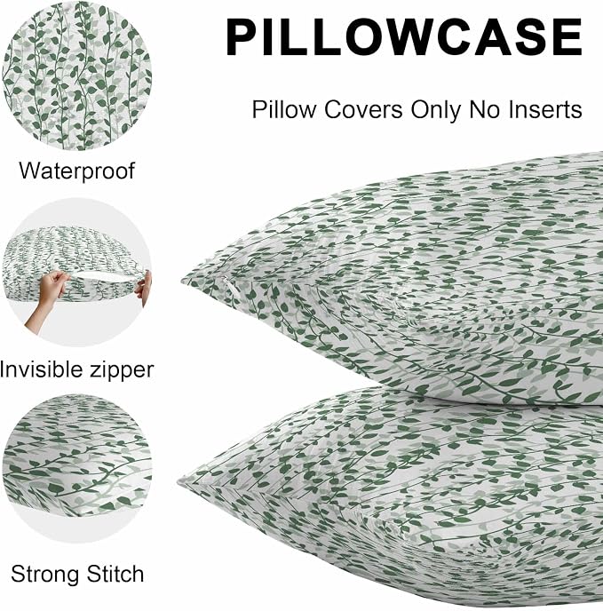 Green Ivy Leaves Outdoor Pillow Covers 18x18 Inch Throw Pillow Covers Set of 2 Waterproof Decorative Pillow Cases Spring Plants Botanical Modern Country Cushion Covers for Patio Furniture Garden Couch