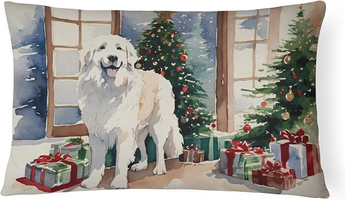 Caroline's Treasures DAC2672PW1216 Great Pyrenees Cozy Christmas Throw Pillow Machine Washable, Indoor Outdoor Decorative Pillow for Couch, Bed or Patio, 12HX16W