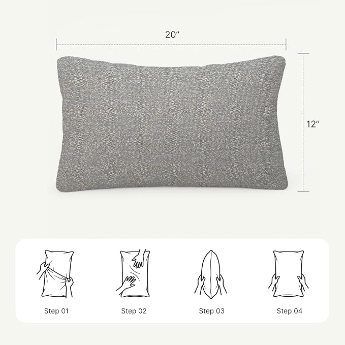 Outdoor Lumbar Pillow Set of 2 with Inserts, Outdoor Throw Pillow Water Resistant for Patio Furniture, 12x20 Inch Outdoor Pillows with Removable Zipper Cover