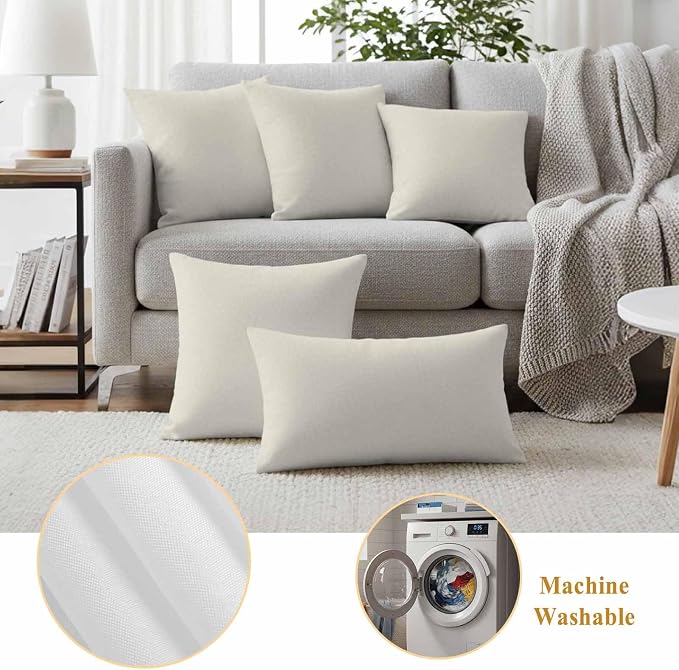Outdoor Pillow Covers 18 x 18 Inches, Cream Solid Color Waterproof Throw Pillow Cover Set of 2, Aesthetics Contemporary Luxury Decorative Square Cushion Covers for Patio/Couch/Garden
