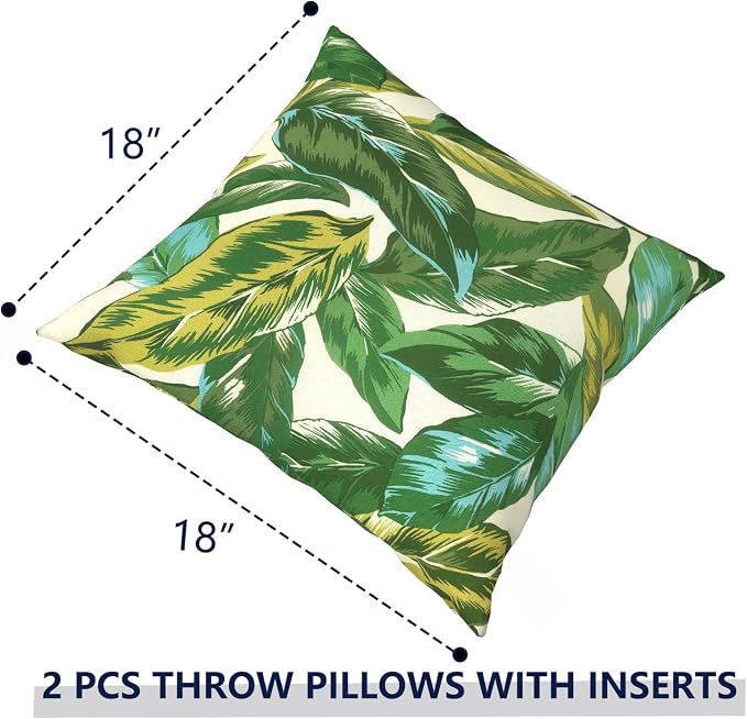 Outdoor Pillows with Insert 18x18 Inch, Waterproof Throw Pillow for Patio Furniture, Decorative Back Cushion for Garden Home Sofa Office Chair, Set of 2, Lush Leaf Jungle