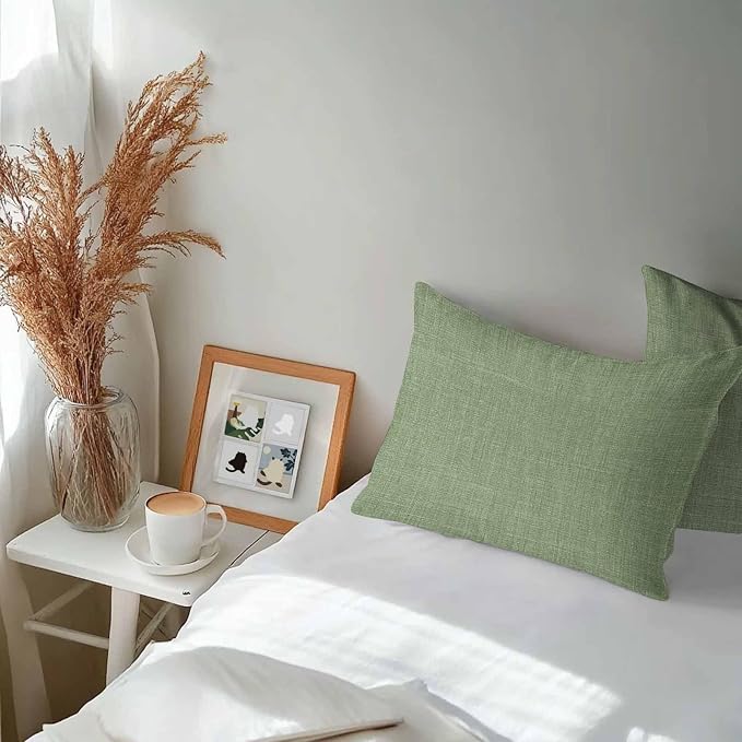 Vandarllin Outdoor Throw Pillows Covers 20x12 inch Set of 2 Waterproof Sage Green Linen Decorative Zippered Cushion Covers for Patio Furniture, Farmhouse Pure Color Lumbar Pillowcases