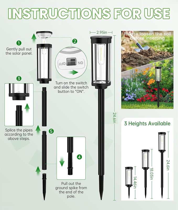 BITPOTT Bright Solar Pathway Lights, 12 Pack Solar Garden Lights Outdoor Waterproof IP65, Auto On/Off Outdoor Light Decorative Landscape Lighting for Walkway Driveway Lawn Patio Yard