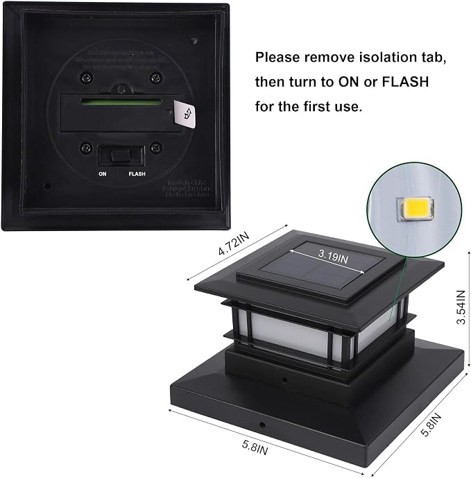 Dynaming 4 Pack Solar Post Cap Lights Outdoor with Flickering Flame Light, Fence Post Solar Lights Fit for 4x4 5x5 6x6 Vinyl/Wooden Posts, High Brightness SMD LED Lighting Decor for Garden Deck Patio