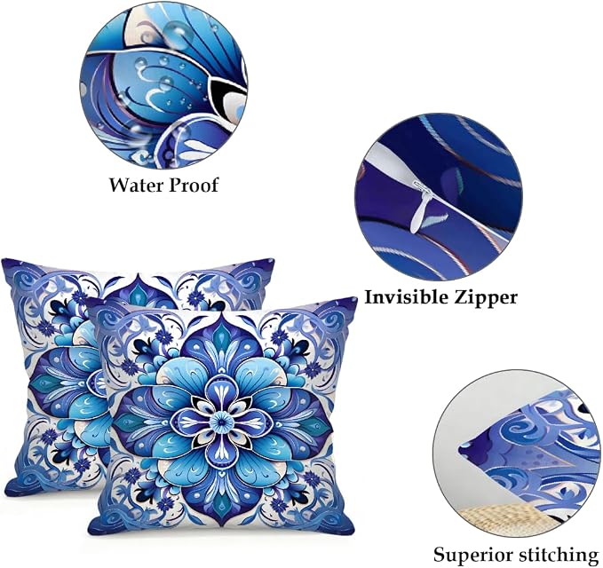 20x20 Inch Outdoor Pillow Covers Set of 2 Waterproof Throw Pillow Covers Decorative Couch Cushion Covers Flower Boho Square Pillowcases Protectors for Patio Garden Sofa