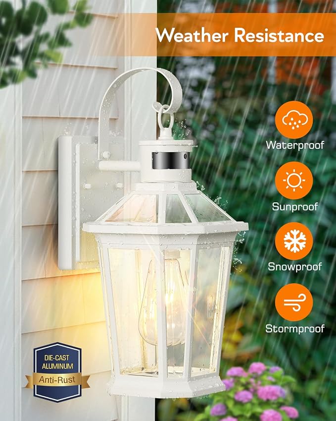 VIANIS Outdoor Wall Lantern with Motion Sensor, Dusk to Dawn Exterior Light Fixtures Wall Mount, Modern White Outside Front Porch Light, Anti-Rust 100 Percent Aluminum Outdoor Wall Sconce for Garage