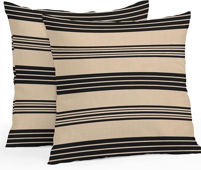 JasmineM Outdoor Pillow Cover Set of 2 Rustic Black Brown Stripes Waterproof Throw Pillow Covers Classic Parallel Lines Decorative Pillowcases Garden Cushion Case for Patio Couch Sofa 20x20 Inch