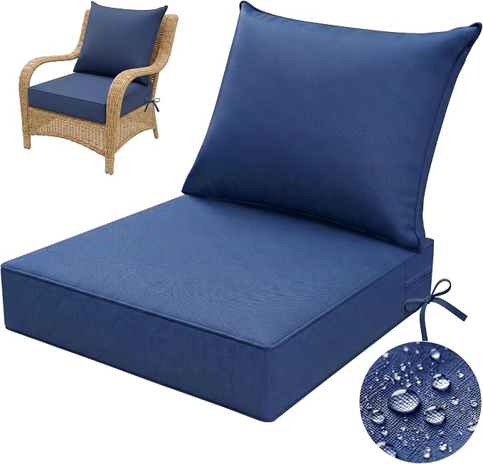 Srora Outdoor Deep Seat Patio Cushions, 5-Inch Thick Outdoor Chair Cushions, Waterproof 300GSM Colorwoven Fabric, 1200H+ Fade Resistant, Hidden Zipper Covers, 2 Ties, for Chair, Loveseat & Sofa