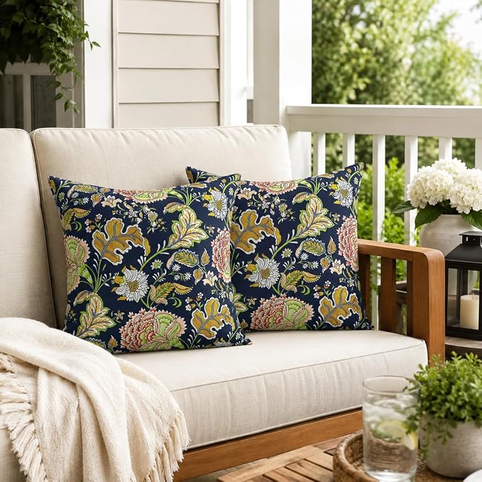 Outdoor Throw Pillows 18×18 Inch Pack of 2 Waterproof Decorative Patio Pillows with Inserts, Square Pillows for Couch, Sofa and Patio Furniture