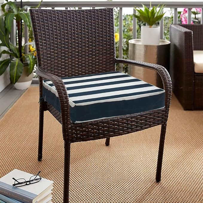 Magpie Fabrics Indoor Outdoor Cushion Cover Replacement 2 Pack, NO Insert! Water Repellent Slipcover with Ties Christmas Decor for Patio Garden Chair Seat Sofa Bench Wicker(Navy White, 24x24x4 Inch)