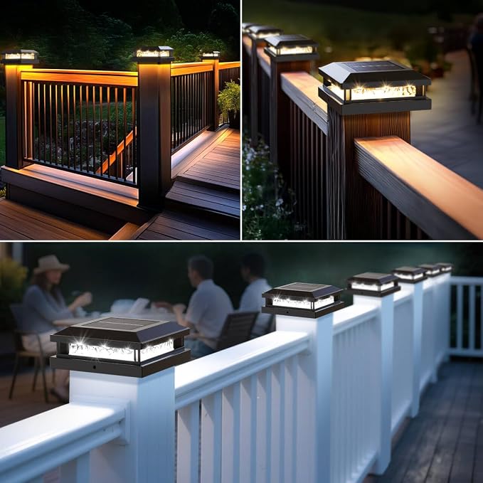 Solar Post Cap Lights 6-Pack, 2 Modes 16LEDs Bright Solar Post Lights Outdoor Waterproof, Fence Posts Cap Light, Deck Light for 4x4 4.5x4.5 5x5 Posts for Patio Garden Decor, Black