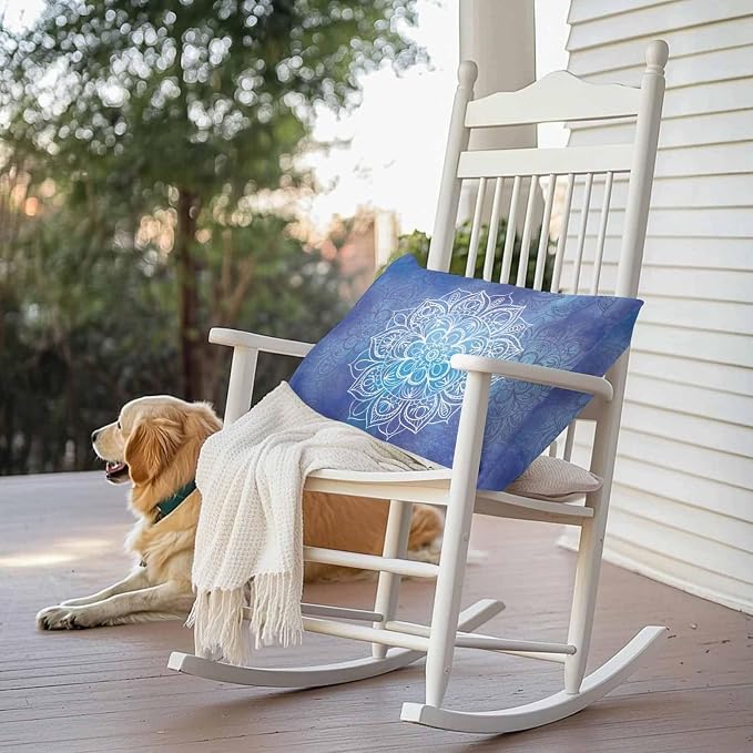 Vandarllin Outdoor Throw Pillows Covers 20x12 inch Set of 2 Waterproof Blue Boho Floral Decorative Zippered Cushion Covers for Patio Furniture, Bohemian Flower Lumbar Pillowcases
