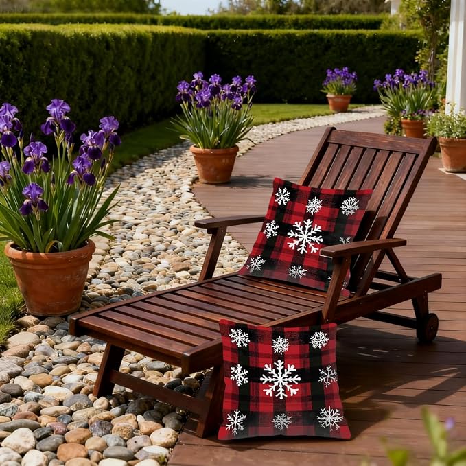 22x22 Inch Outdoor Pillow Covers Set of 2 Waterproof Throw Pillow Covers Decorative Couch Cushion Covers Buffalo Plaid Snow Square Pillowcases Protectors for Patio Garden Sofa