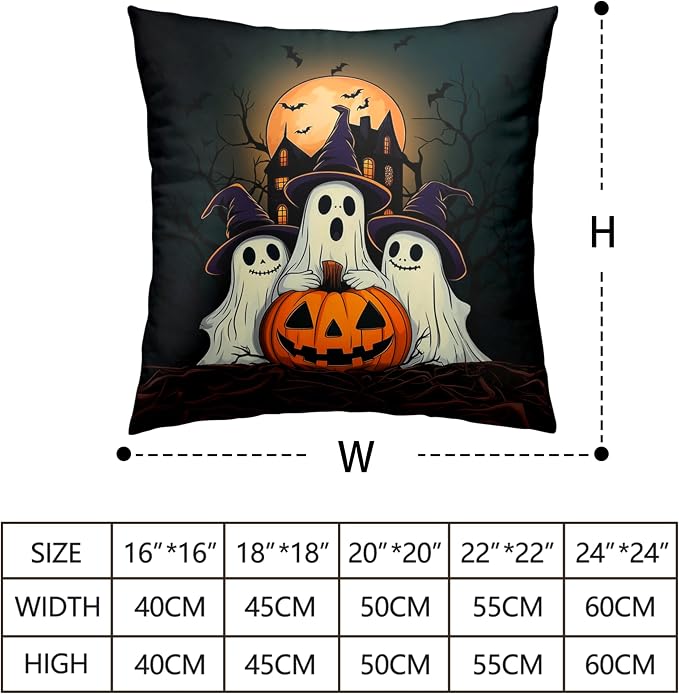 Set of 2 Halloween Pillow Covers 20x20 Ghost Throw Pillow Covers Full Moon Night Castle Bat Pillow Case Jack-O-Lantern Cushion Case for Holiday Party Decor Couch Sofa