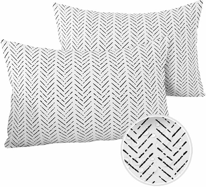 Black White Striped Outdoor Pillow Covers Waterproof,All Weather Cushion Case Set of 2 Lumbar Pillowcase for Sofa Couch Bed Decor Patio Furniture 20"x12" Contemporary Minimalist Geometric
