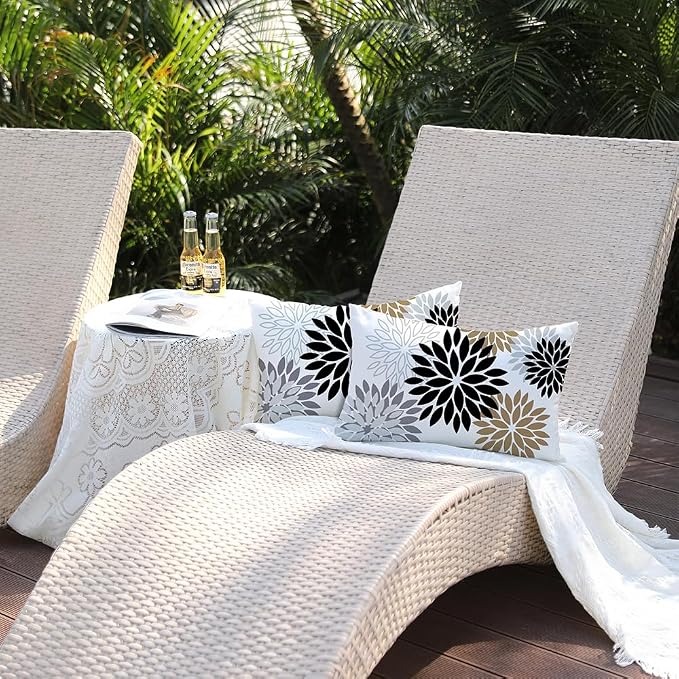 DFXSZ Outdoor Waterproof Pillow Covers 12x20 Set of 2 Black Brown Flower | Spring Summer Waterproof Flower Throw Pillowcases（No Inserts）Outdoor Decor for Patio Funiture Garden Polyester Covers