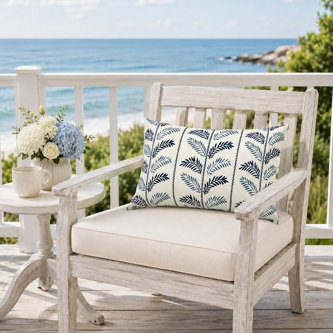 Outdoor Patio Lumbar Pillows, Pack of 2, 12"x20" | Fade Resistant Outdoor Waterproof Lumbar Pillow with Inners Decorative Garden Lumbar Cushions for Home Patio Terrace Sofa
