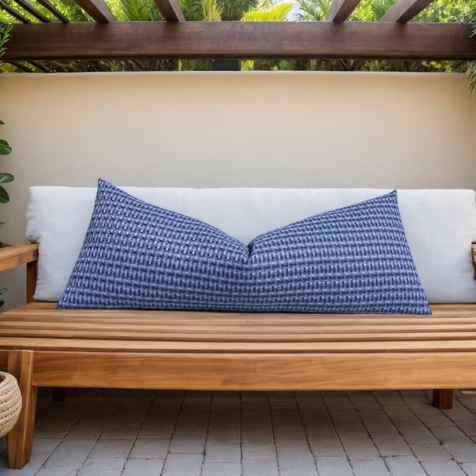 Kevin Textile Outdoor Waterproof 14"x36" Pillow Cover 1 Pack, Navy Blue | Water Resistant Weaving Faux Linen Texture Throw Pillow Covers, Outside Decorative Pillowcases for Garden Patio Balcony Couch
