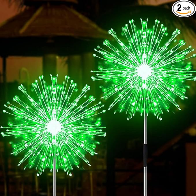 Solar Firework Lights, 2 Pack 120 LEDs 2 Lighting Modes Solar Garden Lights Outdoor Waterproof for Yard Patio Walkway Pathway Party Wedding Christmas Decorative - Green