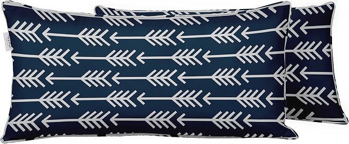 Indoor/Outdoor Polyester Fabric Lumbar Pillow Cover, All-Weather Waterproof Rectangular Cushion Case for Patio Furniture, 12 x 24 Set of 2 - Arrow-49