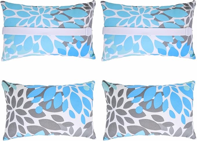 JMGBird Lounge Chair Pillow White Outdoor Pillows with Adjustable Straps | 10x16 Waterproof Outdoor Pillow covers with insert 4 Throw Pillows Headrest Cushions for Pool Patio Beach Chair